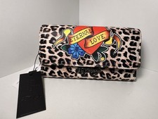 ED HARDY Multi Color LEOPARD Heart ETERNAL LOVE Retro Y2K WALLET NWT