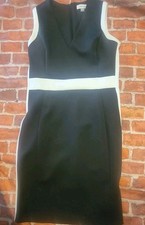 CALVIN KLEIN WOMEN'S COLOR BLOCK DRESS, BLACK WHITE V NECK SLEEVELESS SZ 8