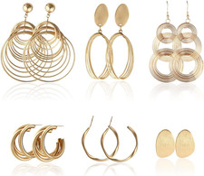 6 Pairs Hoop Earrings Set for Women Geometric Earrings Exaggerated Dangle Drop H