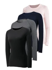 4 Pack Long Sleeve Compression Shirts for Women Workout Athletic Baselayer Yo...