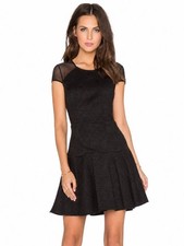Parker Black Twisp Metallic Jacquard Elegant Mesh Paneled Mini Dress Size Large