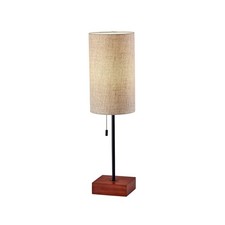 Black Table Lamp with Walnut Base and Beige Fabric Lampshade   Modern Accent ...