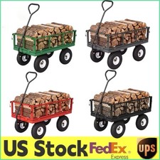   400LB Heavy Duty Steel Yard Utility Garden Cart,Garden Wagon W/Removable Mesh S
