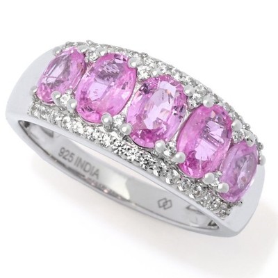 Gem Treasures 2,26ctw Rosa Saphir & Weißer Zirkon Abgestufter Bandring