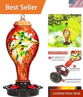 Attractive Hand Blown Glass Hummingbird Feeder - Eco-Friendly & Fade Resistant