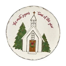  Christmas Church Platter, White, 12.5" dia 