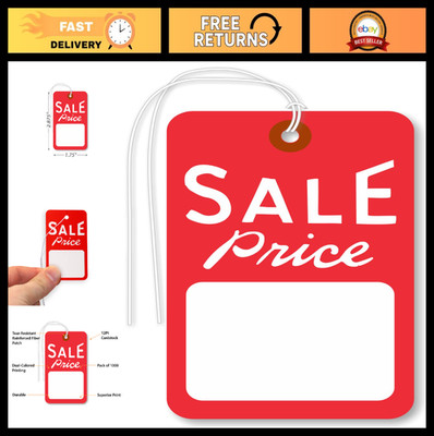 Sale Price Tags with String - 1.75'' x 2.875'' Red/White - 1000 Pack, USA Made
