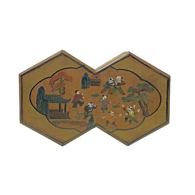 Chinese Distressed Brown People Graphic Rectangular Decagon Shape Box ws2348