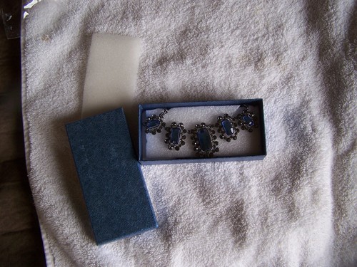 Beautiful Blue Glass,Gray Austrian Crystal Statement Necklace18-20" MSRP $69.99 - Picture 2 of 2