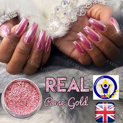 Rose Gold Mirror Nail Powder 100% Real Chrome Effect Pigment Metallic Shine UK
