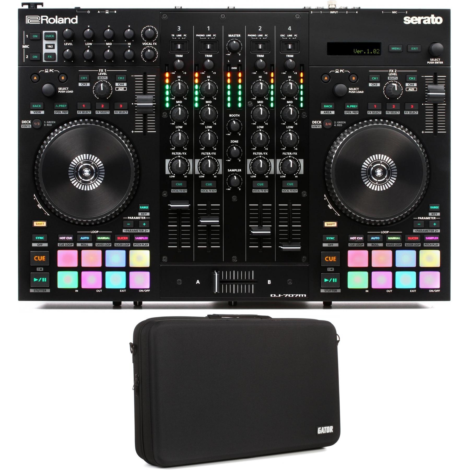 Roland DJ-707M 4-дековый контроллер Serato DJ Pro с кейсом для использования