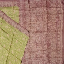 Namaste Vintage Green Sarees 100% Pure Silk Printed Indian Sari 5YD Craft Fabric