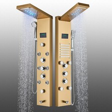 ELLO ALLO Gold Shower Panel Tower LED Shower System Massage Body Jets Mixer Tap
