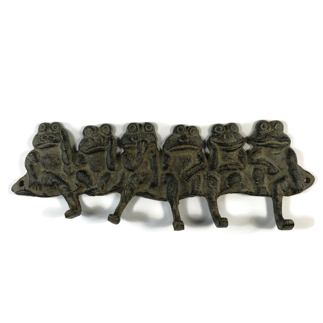 VTG cast iron heavy metal frogs froggies 5 hook hanging wall rack