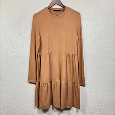 Vero Moda Tiered Dress Med Teddy Camel Tan Swing Boho Western Cowgirl Festival