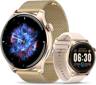Smartwatch Herren Damen für Android iOS Fitnessuhr Pulsuhr Schrittzähler Gold