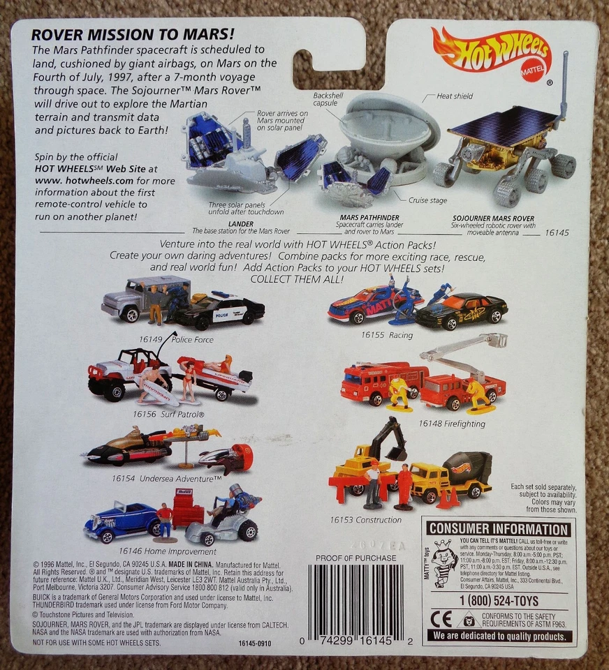 LOTE de 2 paquetes de acción Hot Wheels Sojourner Mars Rover 1996 y 1997 AMBAS VERSIONES Foto 3 de 4