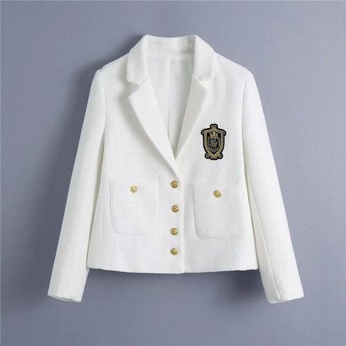 Pseewe ZA Textured White Cropped Blazer 