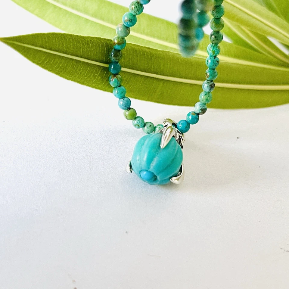 Natural Gems Turquoise Eagle Claws Tiny Beads Necklace Valuable Unique Jewelry - Image 3 of 4