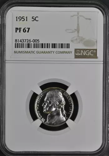 1951 Proof Jefferson Nickel 5C NGC PF67