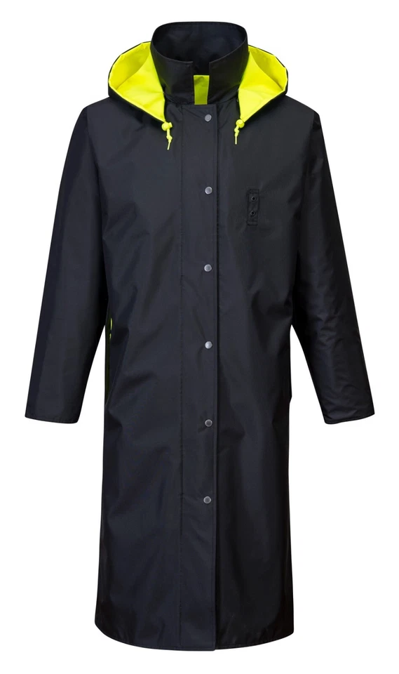 Portwest UH447 Waterproof Hi Vis Reversible Raincoat Long Trench Safety Jacket - Image 3 of 4