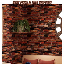 18" X 120" Brick Wallpaper Rust Red Peel and Stick Wallpaper Self Adhesive Firep