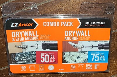 E-Z Ancor Combo Pack w/25 Drywall & 25 Drywall Stud Anchors! No Drill Required!