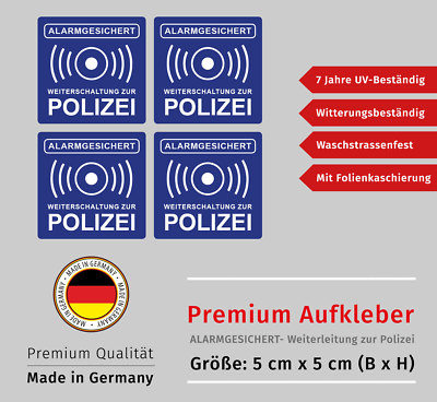Aufkleber Polizei 4x Warnaufkleber blau Alarmanlage Hinweis UV-Schutz Wetterfest