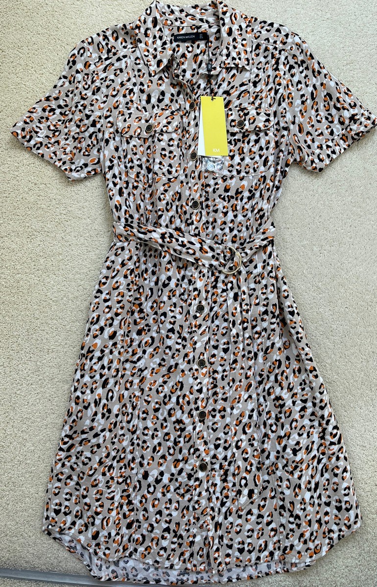 Karen Millen Leopard Print linen mix shirt dress animal Print