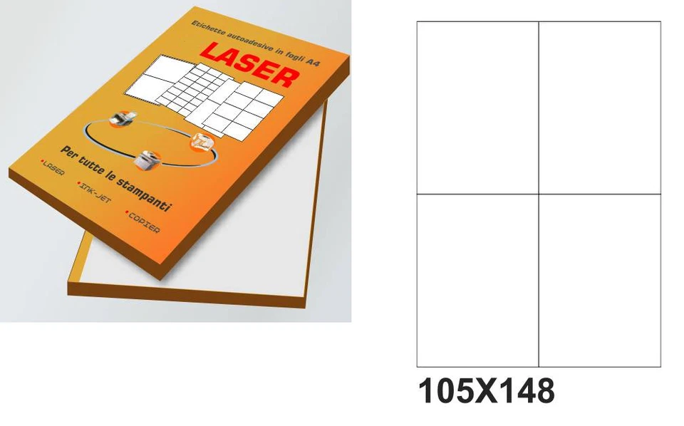GIULIANI FORNITURE 100 FOGLI A4 CARTA ADESIVA 400 ETICHETTE 105X148,5 mm INKJET LASER