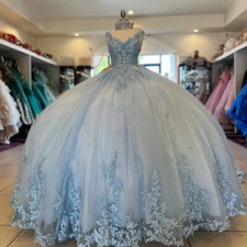 Blue Glitter Quinceanera Dresses Ball Gown Sequin Tulle Applique Sweet 16 Dress
