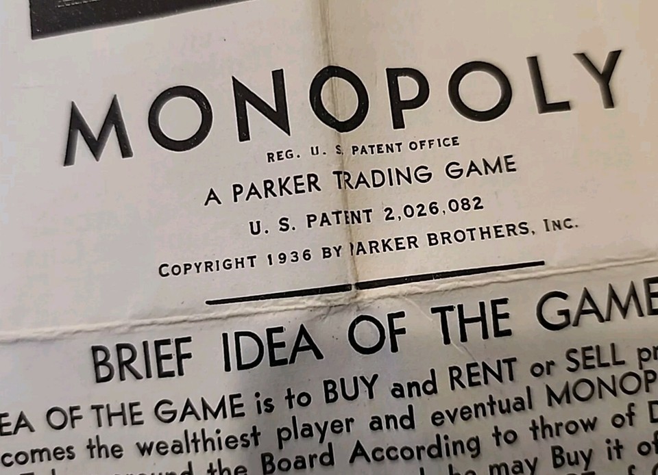 Monopoly Game Rules Instructions Vtg 1936 Parker Brothers (No Game