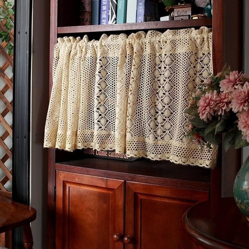 Vintage Hand Lace Crochet Short Curtain Valance Panels Cafe Tiers Kitchen Decor - Picture 3 of 28