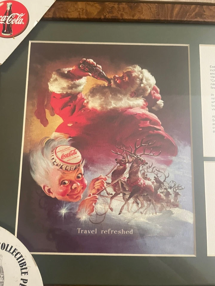 1998 Coca Cola Haddon Sundblom Travel Refreshed Santa & Sprite Boy Framed Print - Image 3 of 4
