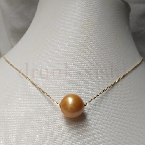 Huge 13-14mm AAAA Round South Sea Golden Pearl Pendant Necklace 14k ...