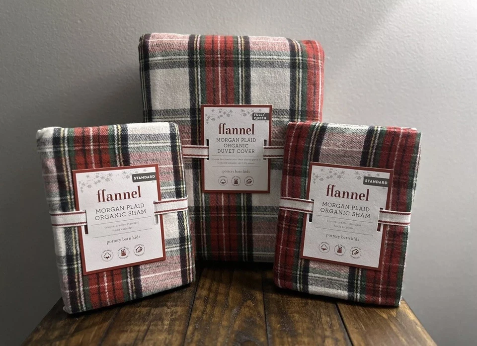 Funda nórdica Pottery Barn Morgan a cuadros roja reina 2 fundas estándar de franela falsa 3p Foto 2 de 4