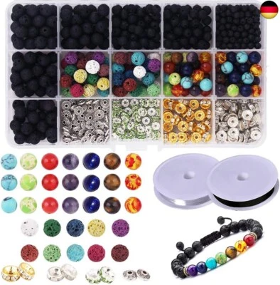 CAILIYA Lava Perlen 599 Stück Set Chakra Perlen, Abstandsperlen, Schwarze und Weiße K