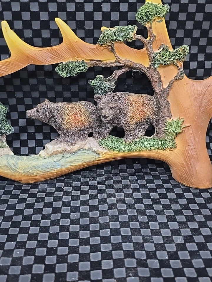 Resin Faux Elk Antler Carved Bear Landscape Home Country Cabin Decor - Image 2 of 4