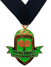 Pickleball Medal - Bronze - 3" Pickleball Medal Award with Free V Shaped Ribbon