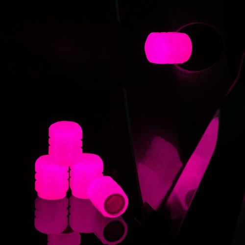 4x Luminous Pink Car Tire Valve Cap Vehicle Wheel Dust Cover Glow In