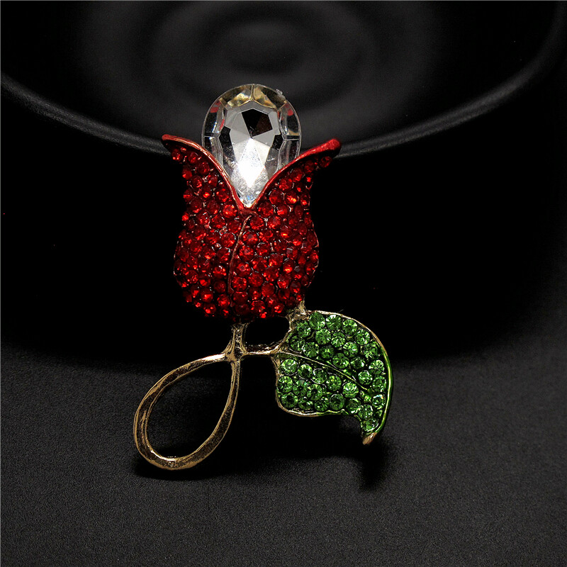 New Red Tulip Flower Enamel Crystal Lady Fashion Women Charm