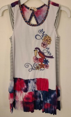 Baby Sara Tie Dye Bird Embroidered Dress Size 6X NWOT