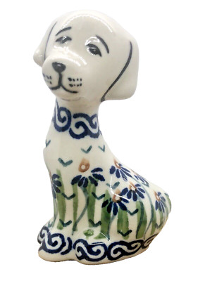 Polish Pottery Puppy Dog Figurine Statue 3.5  H 2'' W 2  L  RC15 Addie Jo