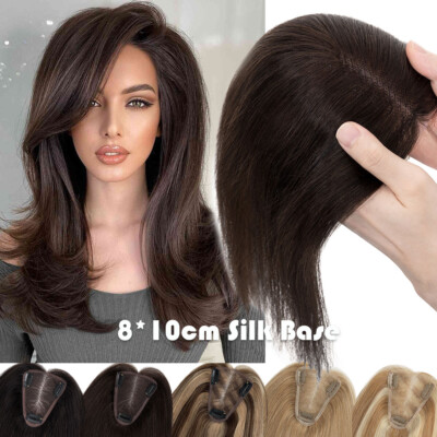 CLEARANCE Topper Remy Human Hair Clip In Silk Base Top Toupee Hairpiece Ombre US