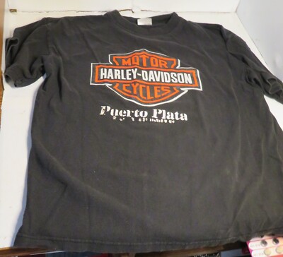 Harley Davidson Puerto Plata Republica Dominicana Black T Shirt Sz XL SHRUNK GUC