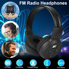 Wireless FM Radio Headphones 3.5mm Rechargeable Over-Ear Stereo Headset Foldable