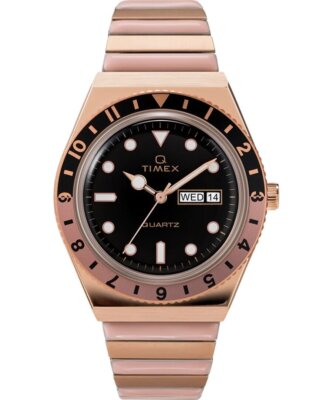 Timex TW2U81400 Q Ecomm Uhr Roségold Schwarz Tag und Datum Erweiterungsarmband