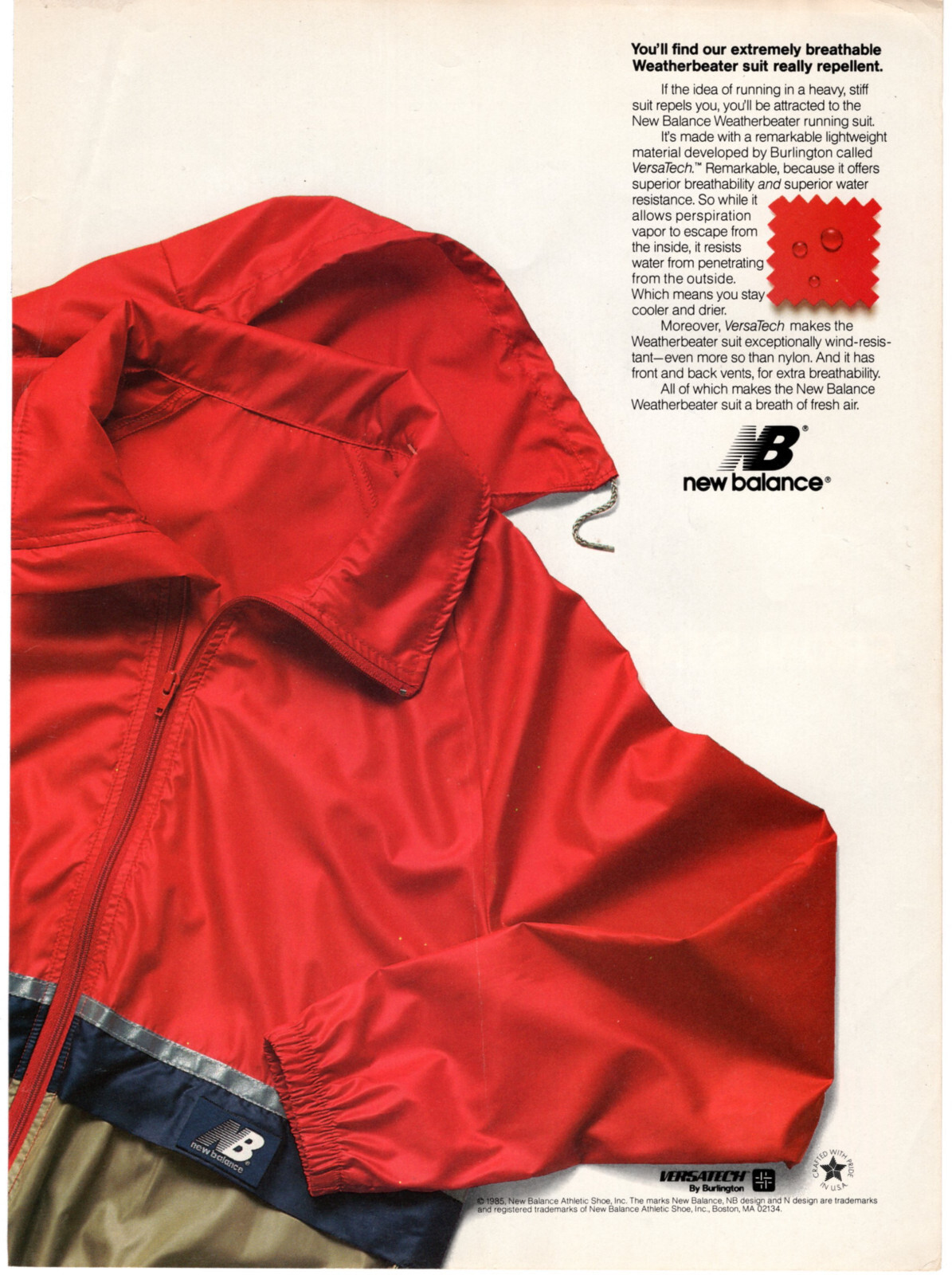 New Balance Weatherbeater Running Suit Clothes 1985 Vintage Print Ad Original