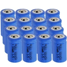 16pcs ICR14250 3.7V Size 1/2AA 300mAh Li-ion Rechargeable Battery Button Top