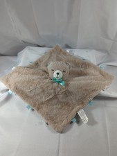 KellyToy Bear Tan Plush Lovey Blanket Blankie 14x14 With Ribbons And Rattle